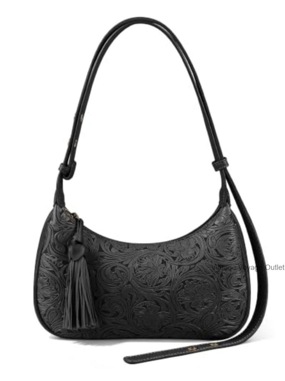 Vegan Leather Hobo Shoulder Bag Floral Embossed Crossbody Purse Tassel
